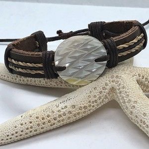Leather Round Shell Bracelet 7" to 8"